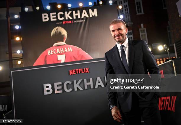 David Beckham attends the Netflix 'Beckham' UK Premiere at The Curzon Mayfair on October 03, 2023 in London, England.