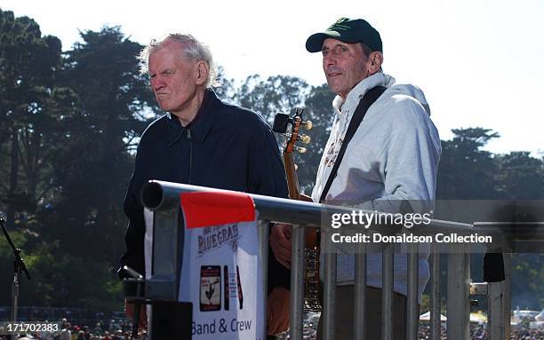 Bluegrass musicians Doc Watson and Warren Hellman performs onstage at the Hardly Strictly Bluegrass Festival on October 4, 2009 in San Francisco,...