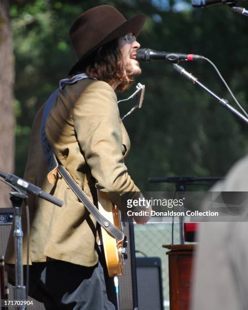 Elvis Perkins of the rock and roll group "Elvis Perkins In Dearland" pose for a portait at the Hardly Strictly Bluegrass Festival on October 4, 2009...