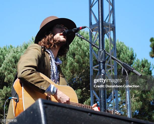 Elvis Perkins of the rock and roll group "Elvis Perkins In Dearland" pose for a portait at the Hardly Strictly Bluegrass Festival on October 4, 2009...