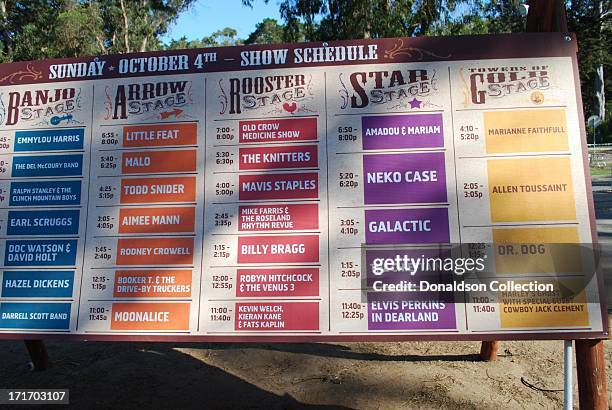 The Hardly Strictly Bluegrass Festival Show Schedule for Sunday October 4, 2009 in San Francisco, California which included Emmylou Harris, The Del...