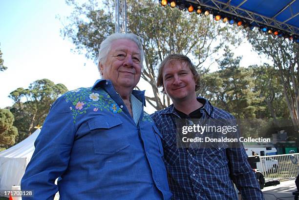 Cowboy Jack Clement poses for a portrait with Paul Chesne backstage at the Hardly Strictly Bluegrass Festival on October 3, 2009 in San Francisco,...
