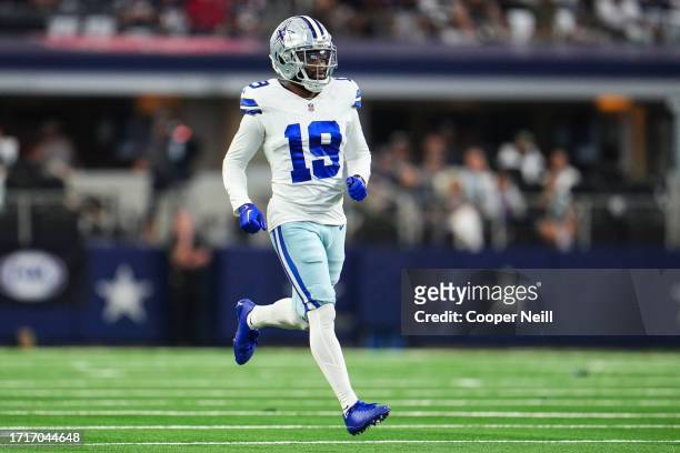 Noah Igbinoghene of the Dallas Cowboys runs down the field at AT&T Stadium on October 1, 2023 in Arlington, Texas.