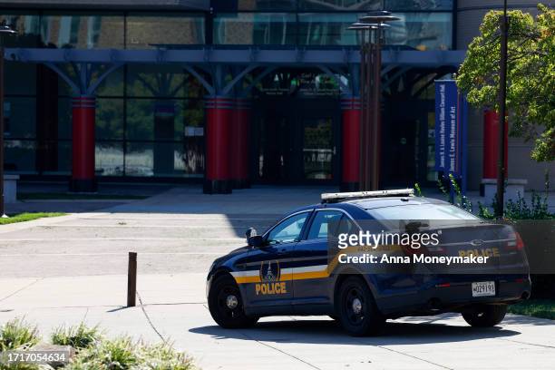 Morgan State University campus police car sits in front of the Murphy Fine Arts Center on October 04, 2023 in Baltimore, Maryland. Police are still...