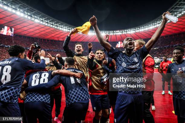 Braga players celebrate following the team's victory during the UEFA Champions League match between 1. FC Union Berlin and SC Braga at Olympiastadion...