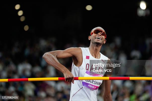 Mutaz Barshim of Team Qatar competes in the Athletics - Men's High Jump Final on day 11 of the 19th Asian Games at Hangzhou Olympic Sports Centre...