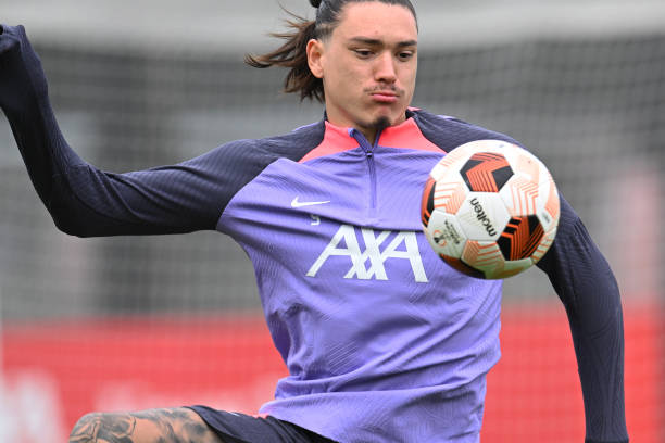 Darwin Nunez of Liverpool i at AXA Training Centre on October 04, 2023 in Kirkby, England.