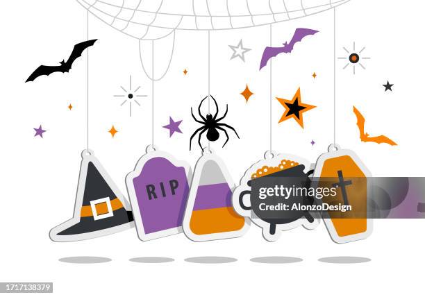 halloween marken. - spinnenphobie stock-grafiken, -clipart, -cartoons und -symbole