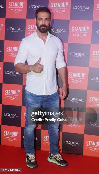 John Abraham attends the L'Oreal conversation and unfold stories 'StandUp against street Harassment' on October 04, 2023 in Mumbai, India.