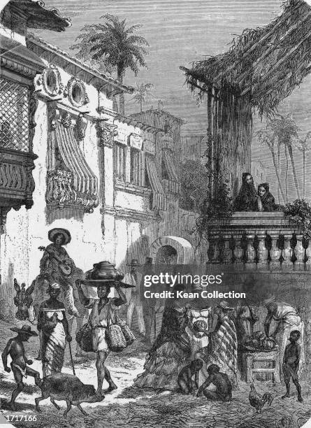 Street scene in Saint Augustine, Florida, during the Spanish colonial period, c. 1815.