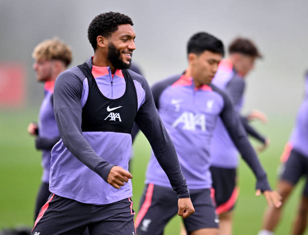 Joe Gomez of Liverpool during a training session at AXA Training Centre on October 04, 2023 in Kirkby, England.