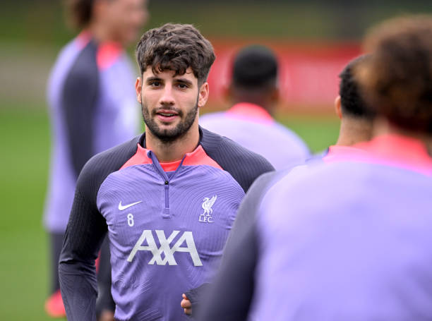 Dominik Szoboszlai of Liverpool during a training session at AXA Training Centre on October 04, 2023 in Kirkby, England.