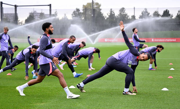Virgil van Dijk captain of Liverpool during a training session at AXA Training Centre on October 04, 2023 in Kirkby, England.