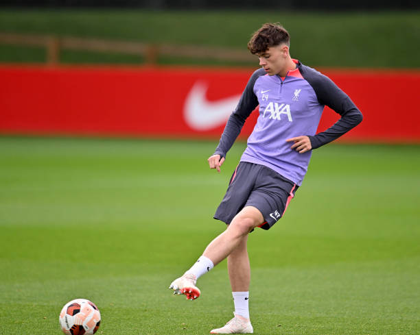 Luke Chambers of Liverpool during a training session at AXA Training Centre on October 04, 2023 in Kirkby, England.