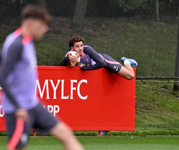 Curtis Jones of Liverpool during a training session at AXA Training Centre on October 04, 2023 in Kirkby, England.