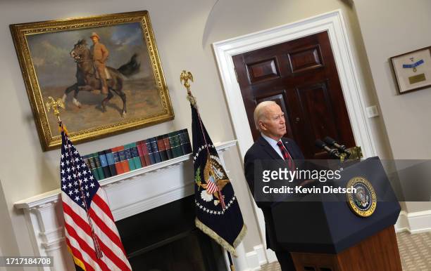 President Joe Biden delivers remarks on new Administration efforts to cancel student debt and support borrowers at the White House on October 04,...