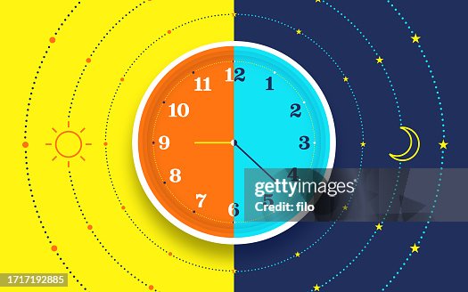 Concepto de hora de reloj diurno y nocturno Concepto de hora de reloj diurno y nocturno