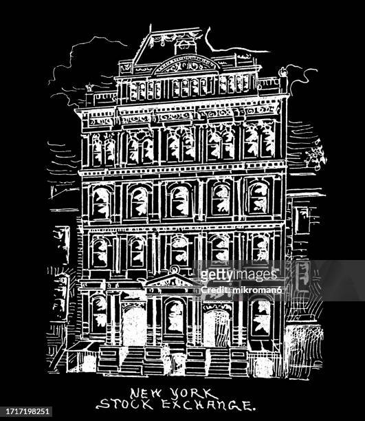 old engraved illustration of the new york stock exchange (the big board) an american stock exchange in the financial district of lower manhattan in new york city - lower house imagens e fotografias de stock