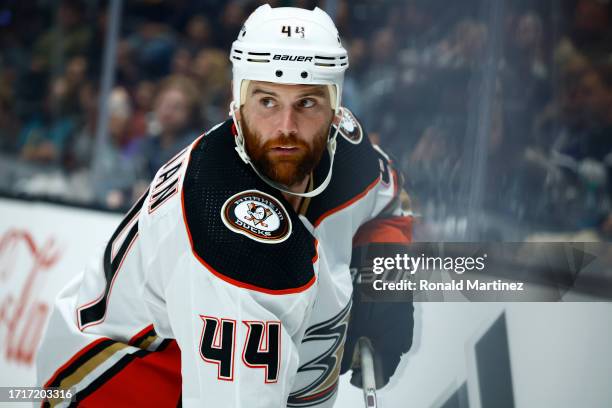 Zack Kassian of the Anaheim Ducks during a preseason game at Crypto.com Arena on October 03, 2023 in Los Angeles, California.