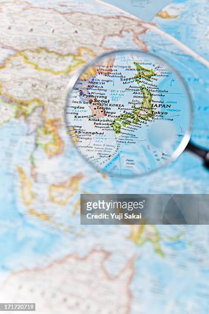japan and  magnifying glass - 日本地図 ストックフォトと画像