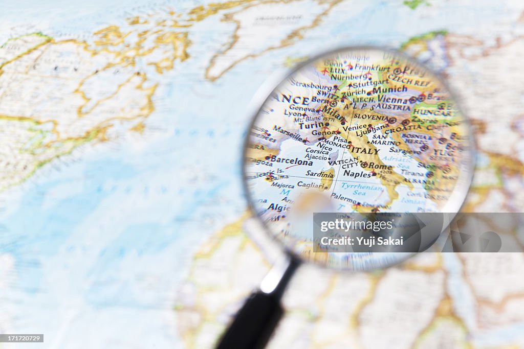 Italy and  Magnifying glass