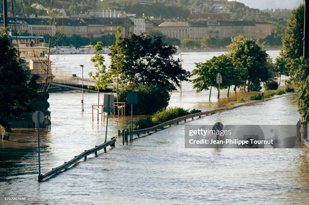 Submerged Road by the Danube - Flood in Budapest, Hungary