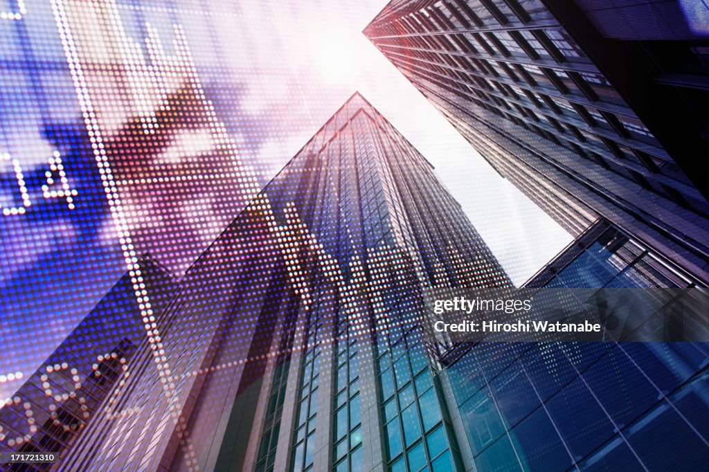 Stock market graph with cityscape