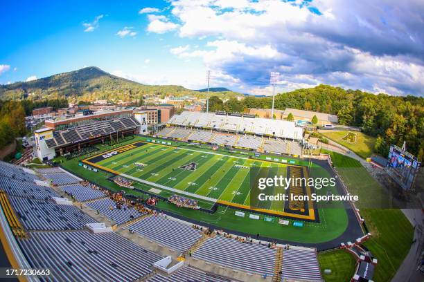 General view of Kidd Brewer Stadium before a football game between the Appalachian State Mountaineers and the Coastal Carolina Chanticleers in Boone,...