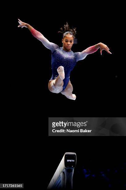 Shilese Jones of Team United States competes on Balance Beam during the Women's Team Final on Day Five of the 2023 Artistic Gymnastics World...