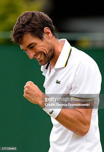 Jeremy Chardy of France celebrates a point during his Gentlemen's Singles second round match against Jan-Lennard Struff of Germany on day five of the...
