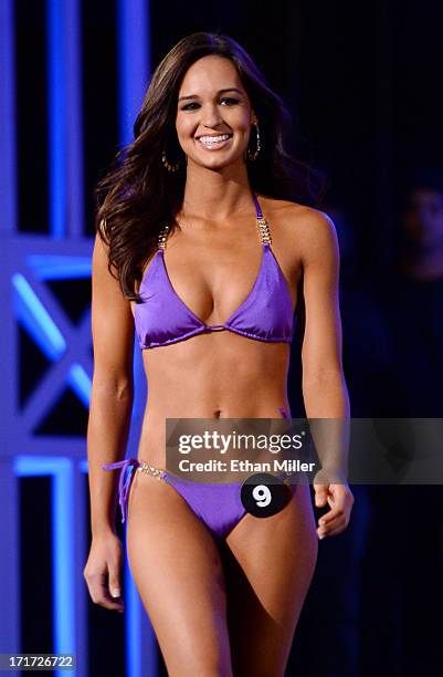Francesca Ruffino of Cape Coral, Florida competes during the 17th annual Hooters International Swimsuit Pageant at The Joint inside the Hard Rock...