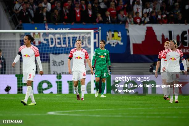 Lukas Klostermann of Leipzig looks dejected after first goal against his team during the UEFA Champions League match between RB Leipzig and...