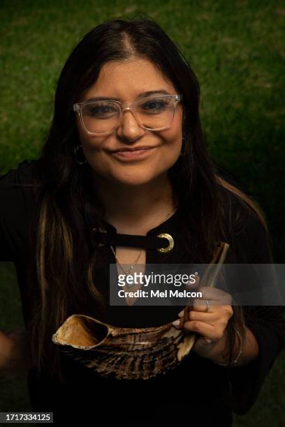 Writer Sarah Afkami is photographed with her shofar for Los Angeles on September 7, 2023 in Los Angeles, California. PUBLISHED IMAGE. CREDIT MUST...