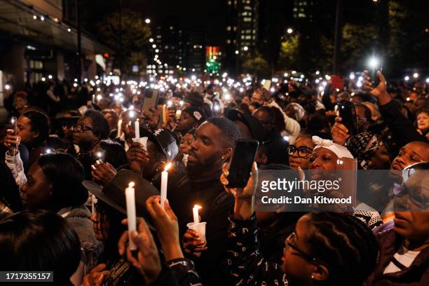 Candlelit vigil is held for Elianne Andam who was stabbed to death in Croydon on October 4, 2023 in Croydon, England. Elianne Andam was stabbed to...