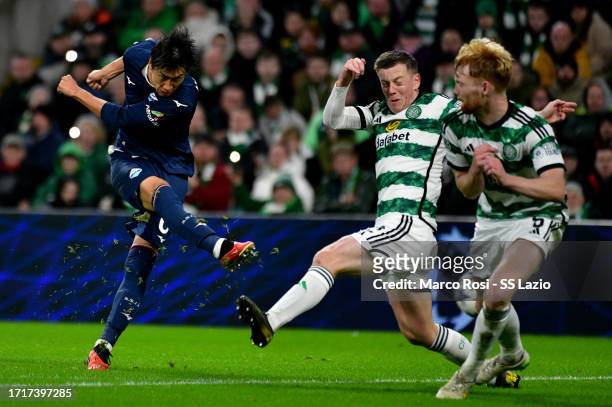 Daichi Kamada of SS Lazio kicks the ball during the UEFA Champions League match between Celtic FC and SS Lazio at Celtic Park Stadium on October 04,...