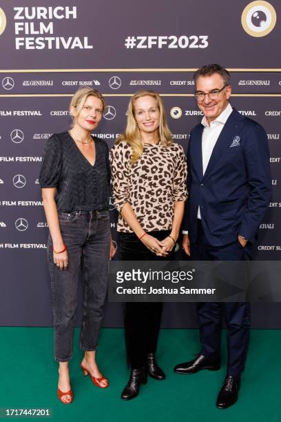 Svetlana Zill, Alexis Bloom and Christian Jungen attend the photocall of "CATCHING FIRE: THE STORY OF ANITA PALLENBERG" during the 19th Zurich Film...