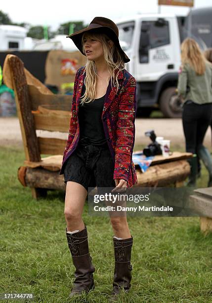 Sienna Miller attends day 2 of the 2013 Glastonbury Festival at Worthy Farm on June 28, 2013 in Glastonbury, England.