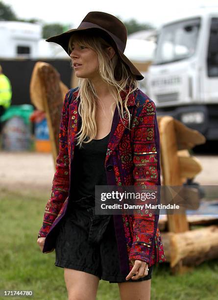 Sienna Miller attends day 2 of the 2013 Glastonbury Festival at Worthy Farm on June 28, 2013 in Glastonbury, England.