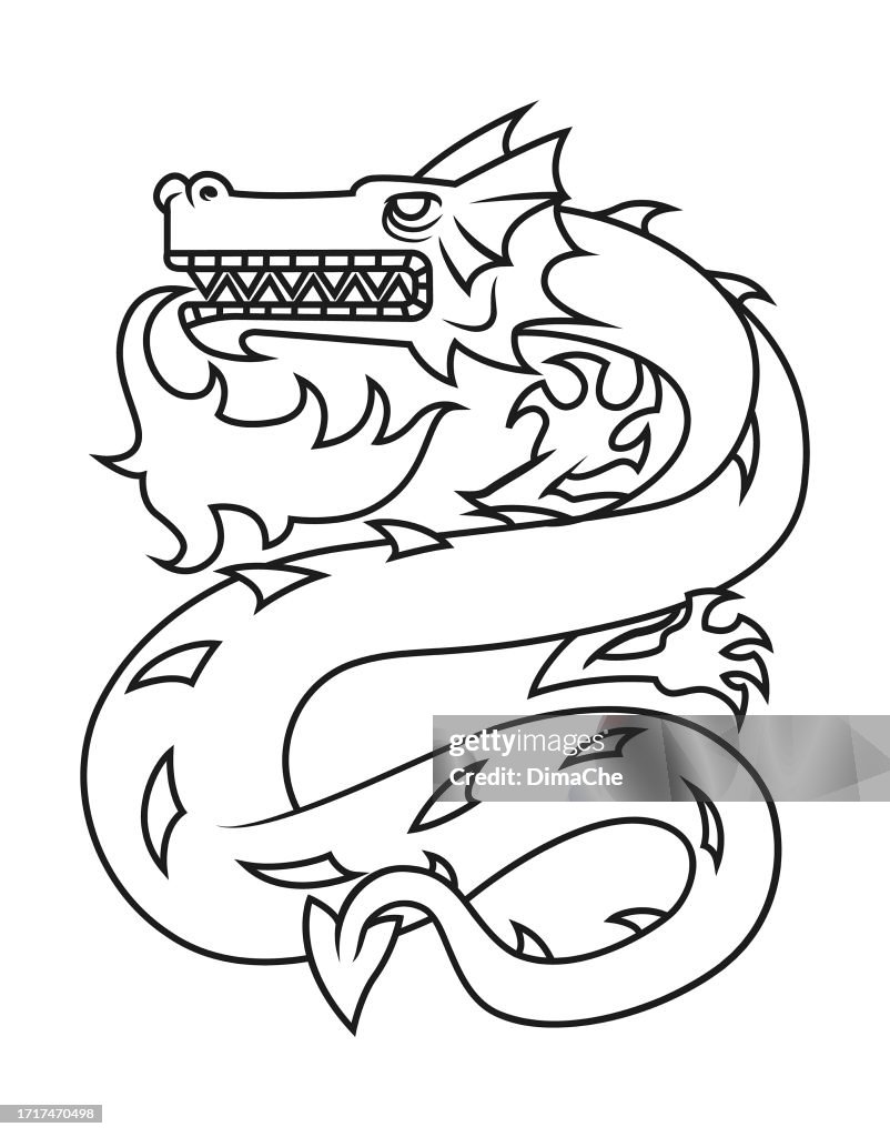 Drachen-Outine-Silhouette mit Feuer