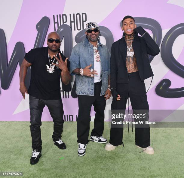 Freekey Zekey, Jim Jones and NLE Choppa attend BET Hip Hop Awards 2023 at Cobb Energy Performing Arts Center on October 3, 2023 in Atlanta, Georgia.