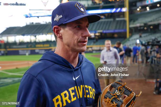 Milwaukee Brewers manager Craig Counsell is seen prior to Game Two of the Wild Card Series at American Family Field on October 04, 2023 in Milwaukee,...