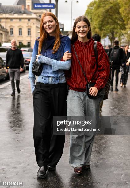 Models Louise Robert and Merlijne Schorren are seen outside the Chanel show during the Womenswear Spring/Summer 2024 as part of Paris Fashion Week on...