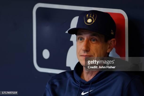 Milwaukee Brewers manager Craig Counsell is seen prior to Game Two of the Wild Card Series against the Arizona Diamondbacks at American Family Field...