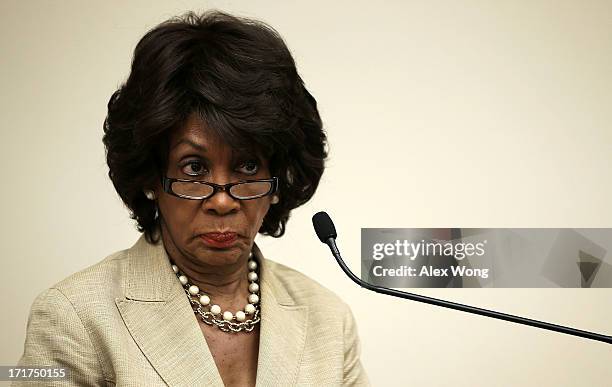 Rep. Maxine Waters listens during a discussion June 28, 2013 on Capitol Hill in Washington, DC. Rep. Waters held the discussion on "A Way Forward For...