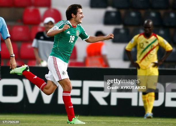 Mexico's Uvaldo Luna celebrates after scoring a goal during a group stage football match between Mali and Mexico at the FIFA Under 20 World Cup on...