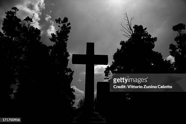 General view of Milan's Monumental Cemetery on April 24, 2013 in Milan, Italy. Milans Monumental Cemetery or Cimitero Monumentale is one of the 2...