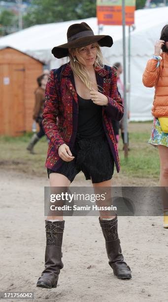 Sienna Miller attends the Glastonbury Festival of Contemporary Performing Arts at Worthy Farm, Pilton on June 28, 2013 in Glastonbury, England.