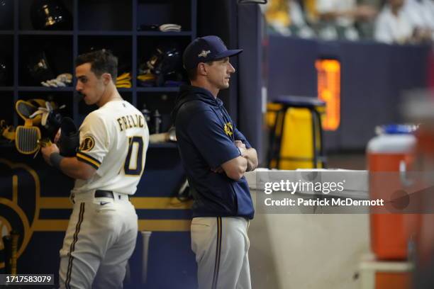 Milwaukee Brewers manager Craig Counsell looks on during the first inning against the Arizona Diamondbacks in Game Two of the Wild Card Series...