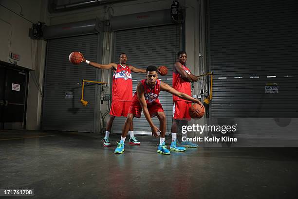 Ohio State basketball commits Keita Bates-Diop, #36 DeAngelo Russell and Jae' Sean Tate pose during a portrait session at the NBPA Top 100 Camp on...