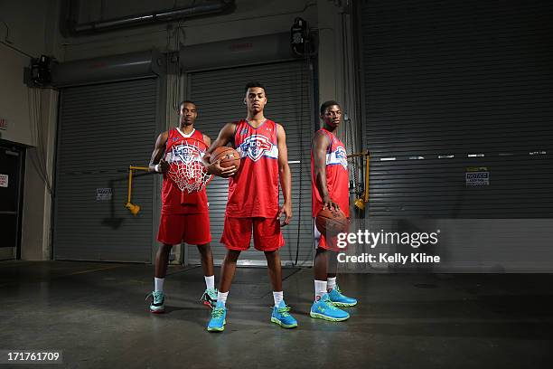 Ohio State basketball commits Keita Bates-Diop, #36 DeAngelo Russell and Jae' Sean Tate pose during a portrait session at the NBPA Top 100 Camp on...